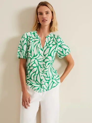 Phase Eight Louanna Abstract Print Linen Blend Shirt, Green/Ivory - Green/Ivory - Female