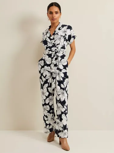 Phase Eight Petite Constance Floral Jumpsuit, Navy/Ivory - Navy/Ivory - Female