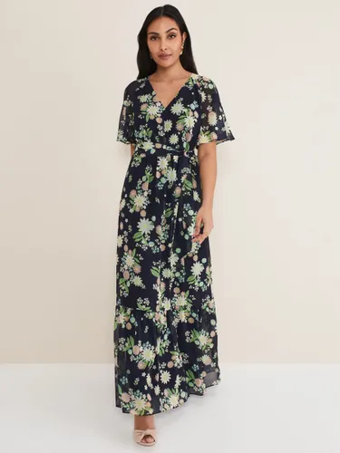 Phase Eight Petite Georgie Tiered Floral Maxi Dress, Navy/Multi - Navy/Multi - Female