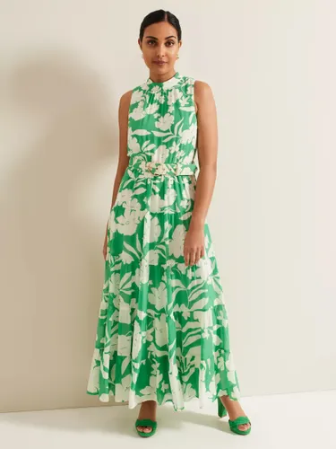 Phase Eight Petite Kara Maxi Tiered Floral Dress, Green/Cream - Green/White - Female