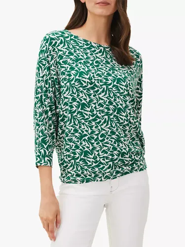 Phase Eight Quin Bird Print Top, Green/Ivory - Green/Ivory - Female