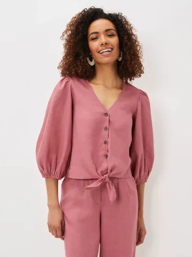 Phase Eight Raven Linen Tie Front Top, Rose - Rose - Female