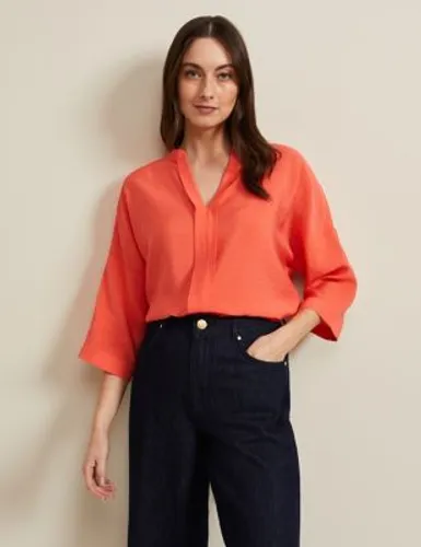 Phase Eight Womens V-Neck Pleat Detail Longline Popover Shirt - 10 - Orange, Orange