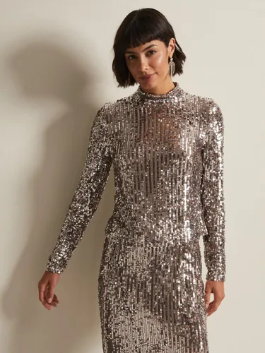 Phase Eight Zaylee Sequin Top, Silver - Silver - Female