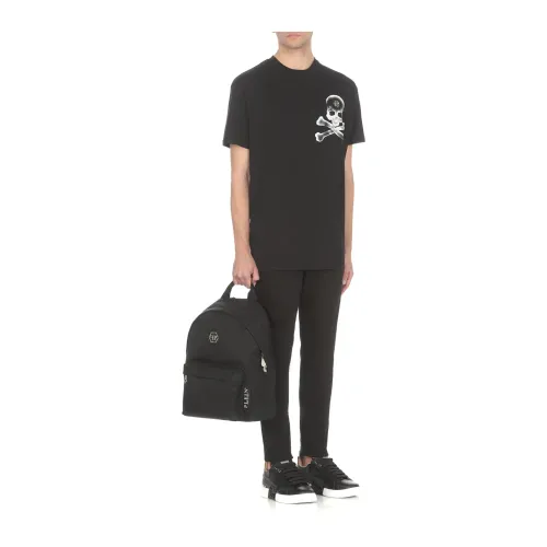 Philipp Plein , Black Cotton T-shirt with Logo Patch ,Black male, Sizes: