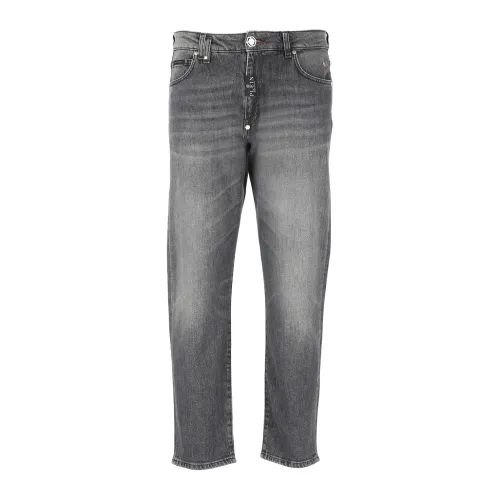 Philipp Plein , Grey Cotton Jeans with Logo Patch ,Gray male, Sizes: