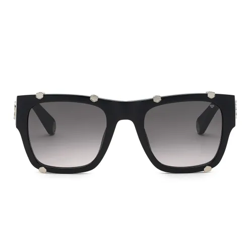 Philipp Plein , Luxury Hexagon Sunglasses Black/Grey Gradient ,Black unisex, Sizes: