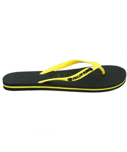 Philipp Plein Mens Brand Logo Black Yellow Flip Flops