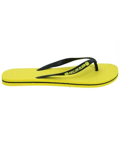 Philipp Plein Mens Brand Logo Yellow Flip Flops