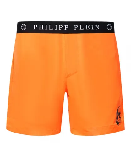 Philipp Plein Mens Branded Waistband Orange Swim Shorts