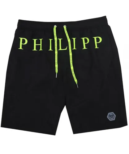 Philipp Plein Mens Green Brand Logo Black Swim Shorts