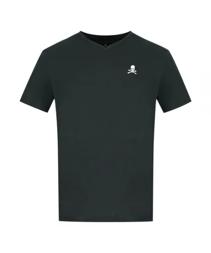Philipp Plein Mens Skull And Crossbones Logo Black Underwear V-Neck T-Shirt Cotton