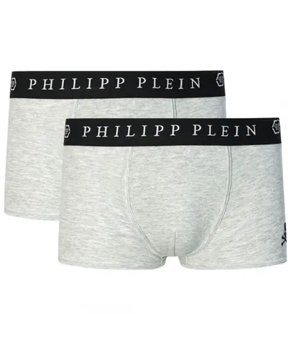 Philipp Plein Mens Skull Logo Grey Boxer Shorts Two Pack Cotton