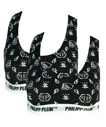 Philipp Plein Mens Symbols Logo Black Underwear Sports Bra Two Pack Cotton
