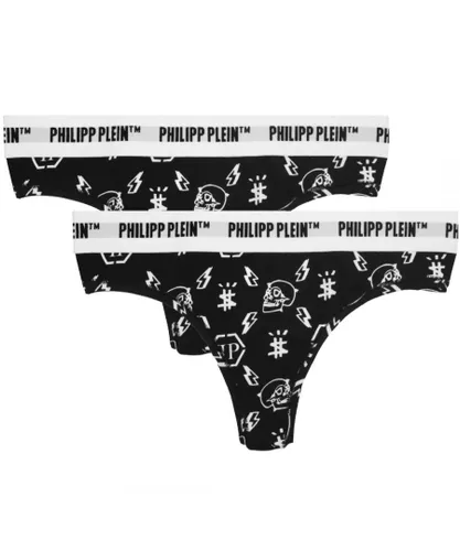 Philipp Plein Mens Symbols Logo Black Underwear Thongs Two Pack Cotton