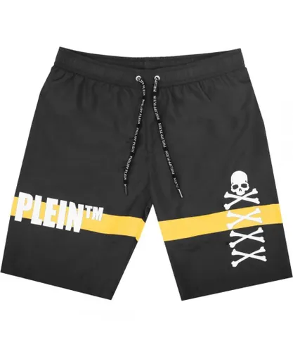 Philipp Plein Mens TM Skull And Bones Black Swim Shorts