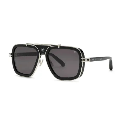 Philipp Plein , Metal and Acetate Sungles with Polyester Cr39 Lens ,Black unisex, Sizes:
