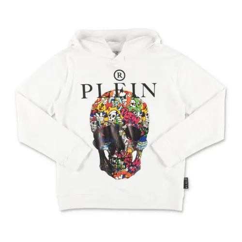 Philipp Plein , Philipp Plein felpa Skull bianca in cotone con cappuccio bambino|Skull white cotton boy Philipp Plein hoodie ,White male, Sizes: