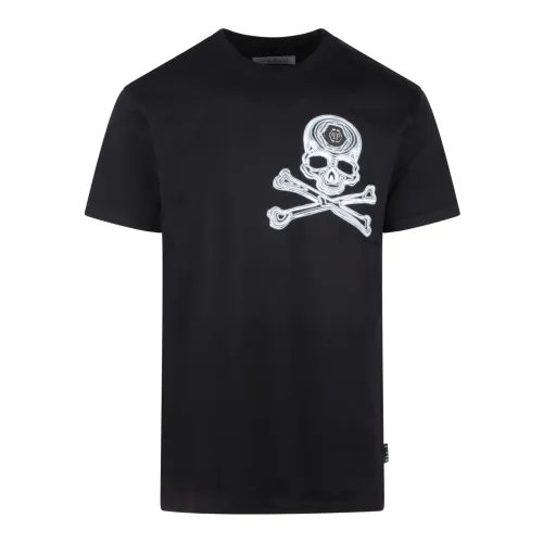 Philipp Plein , Skull&Bones Print T-Shirt ,Black male, Sizes: