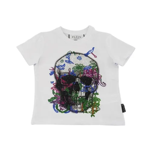 Philipp Plein , Skull Embroidered T-shirt Round Neck ,White male, Sizes: