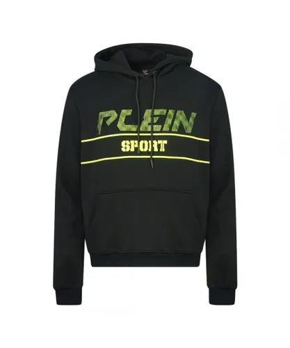 Philipp Plein Sport Mens Green Logo Black Hoodie Cotton