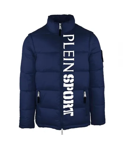 Philipp Plein Sport Mens Vertical Logo Padded Navy Jacket - Blue