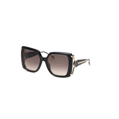 Philipp Plein , Spp121S Sunglasses in Shiny Black with Brown Gradient Pink Lenses ,Black female, Sizes: