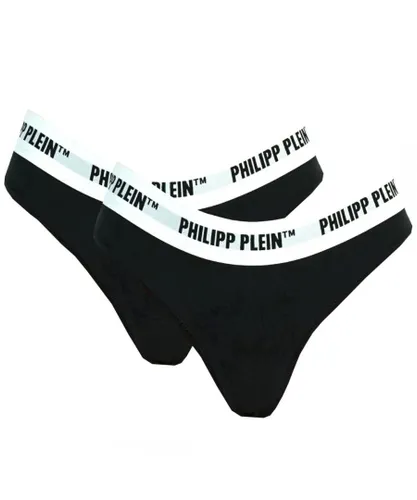 Philipp Plein Womens Black Underwear Thongs Two Pack Cotton