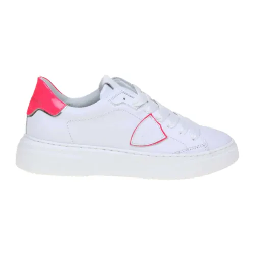 Philippe Model , Kids White Leather Sneakers with Silver Details ,White female, Sizes: