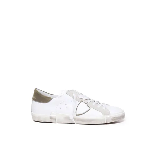 Philippe Model , Leather Sneakers with Used Effect ,White male, Sizes: