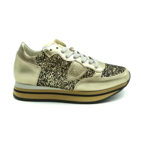 Philippe Model , Low Top Sneakers with Glitter - Gold ,Yellow female, Sizes: