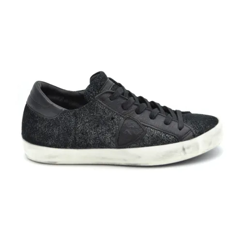 Philippe Model , Low Top Sneakers with Glitter Laces ,Black female, Sizes: