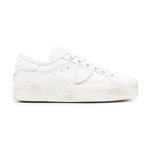 Philippe Model , White Calf Leather Sneakers with Gold Metal Eyelets ,White female, Sizes: