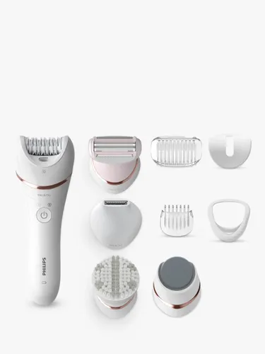 Philips BRE740/11 Series 8000 Wet and Dry Epilator with Foot File & Body Exfoliation Brush - White - Female