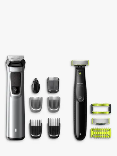 Philips MG9710/93 Series 9000 12-in-1 Multi Grooming Kit for Face, Hair and Body with OneBlade Bundle, Black/Silver - Silver - Male