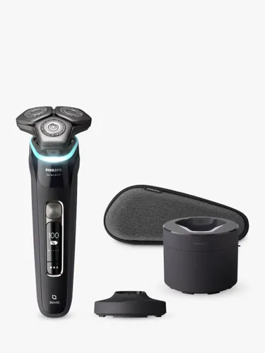 Philips S9986/55 Series 9000 Wet & Dry Men's Electric Shaver with Charging Station, Quick Cleaning Pod & Travel Case, Ink Black - Silver - Male