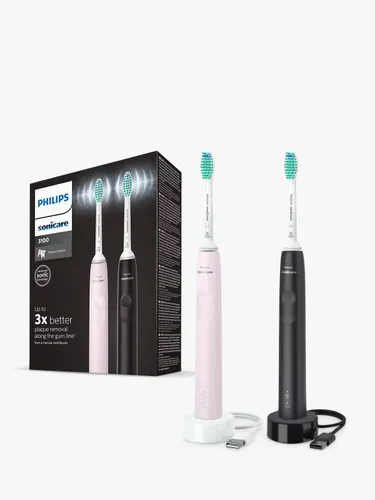 Philips Sonicare HX3675/15 Series 3100 Electric Toothbrush, Pack of 2, Pink & Black - Black/Sugar Rose - Unisex