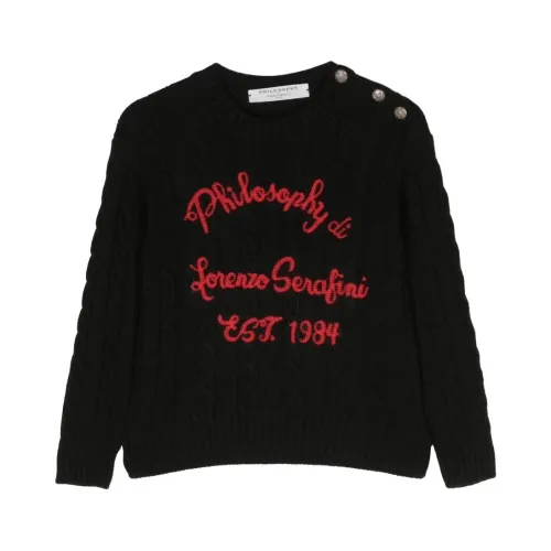 Philosophy di Lorenzo Serafini , Bambina Knit Sweater with Logo Embroidery ,Black female, Sizes: