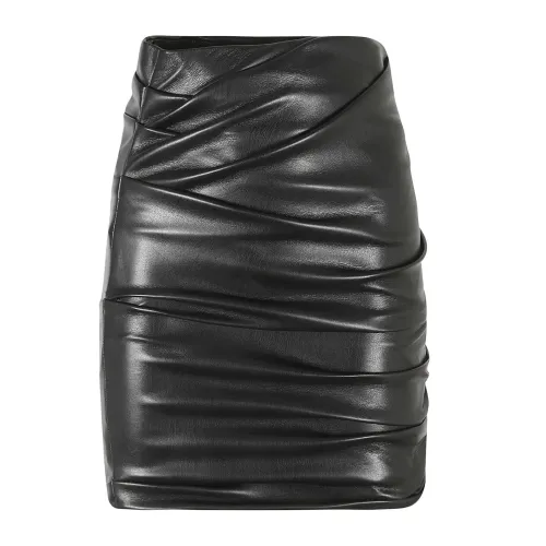 Philosophy di Lorenzo Serafini , Black Draped Faux-Leather Miniskirt ,Black female, Sizes: