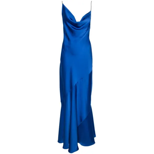 Philosophy di Lorenzo Serafini , Blue Satin Dress with Gathered Details ,Blue female, Sizes: