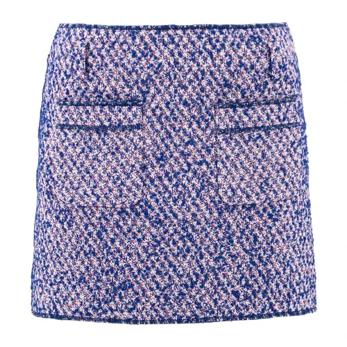 Philosophy di Lorenzo Serafini , Blue Tweed Skirt with Contrast Stitching ,Blue female, Sizes: