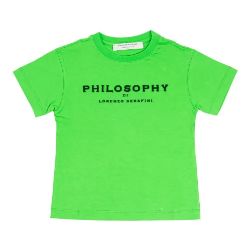 Philosophy di Lorenzo Serafini , Cotton Short Sleeve T-Shirt with Contrast Logo ,Green female, Sizes: