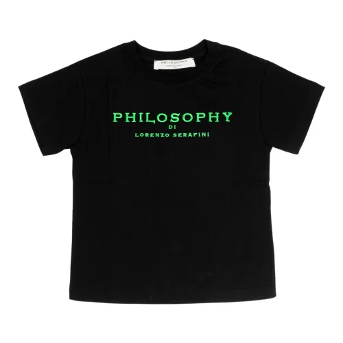 Philosophy di Lorenzo Serafini , Cotton Short Sleeve T-Shirt with Logo ,Black female, Sizes: