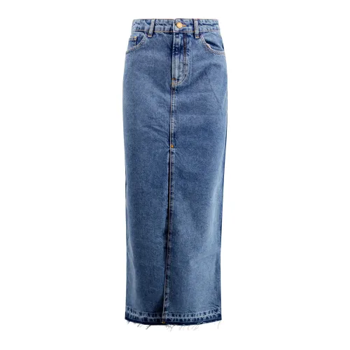 Philosophy di Lorenzo Serafini , Embroidered Denim Skirt with Raw-Cut Hem ,Blue female, Sizes: