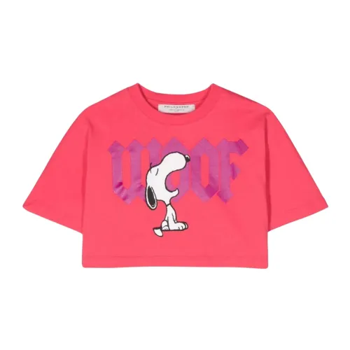 Philosophy di Lorenzo Serafini , Fuchsia Snoopy Print Kids T-shirt ,Pink female, Sizes: