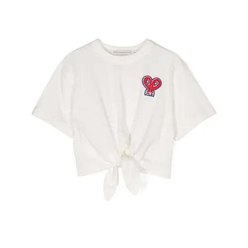 Philosophy di Lorenzo Serafini , Girls' Cotton T-shirt with Front Knot ,White female, Sizes: