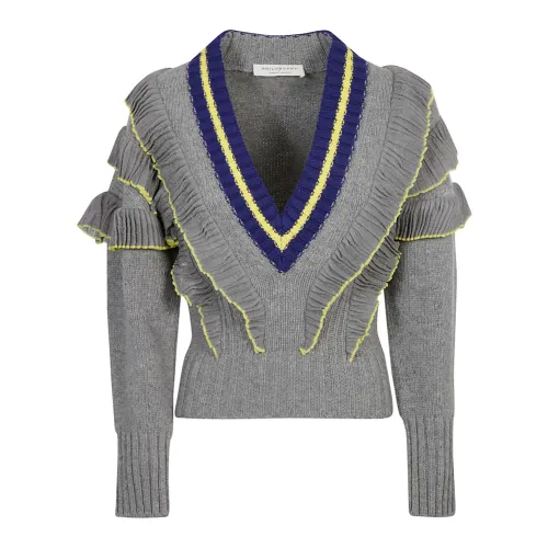 Philosophy di Lorenzo Serafini , Grey Silk/Virgin Wool Ruffle Sweater ,Gray female, Sizes: