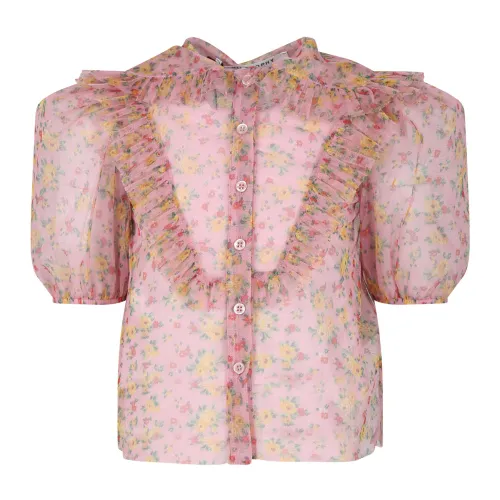 Philosophy di Lorenzo Serafini , Pink Floral Tulle Balloon Sleeve Shirt ,Multicolor female, Sizes: