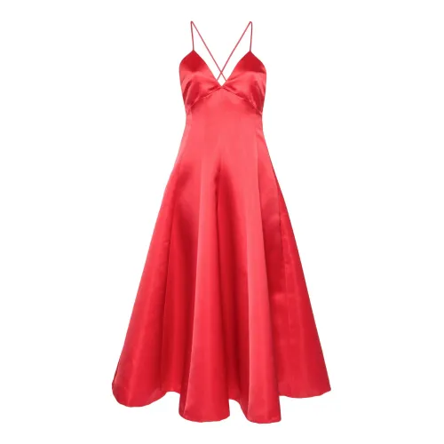 Philosophy di Lorenzo Serafini , Red Satin Flared Maxi Dress ,Red female, Sizes: