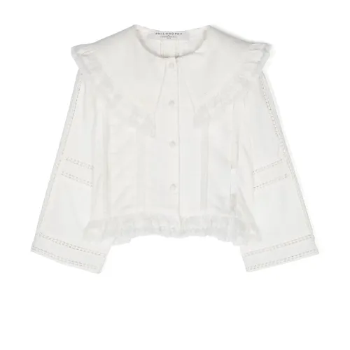 Philosophy di Lorenzo Serafini , Ruffled Collar White Cotton Shirt ,White female, Sizes: